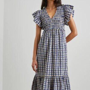 RAILS “Clementine” Lagos Plaid Smocked Midi Dress – Flutter Sleeves (Size Small)
